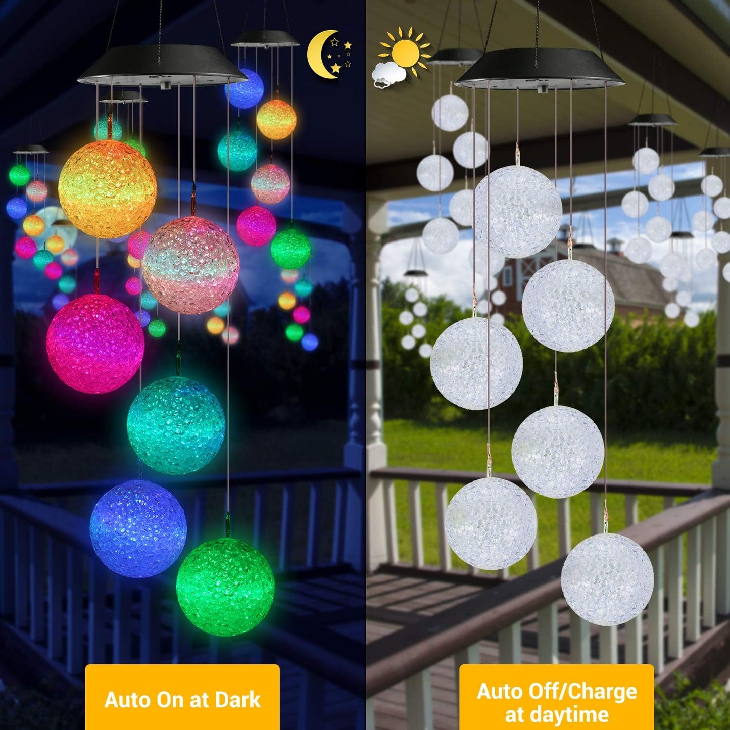 Solar Wind Chime, Color Changing Ball Wind Chimes, LED Decorative Mobile, Gifts for Mom Grandma, Waterproof Outdoor Solar Lights for Garden, Patio, Party, Yard, Window, Outdoor Decorations