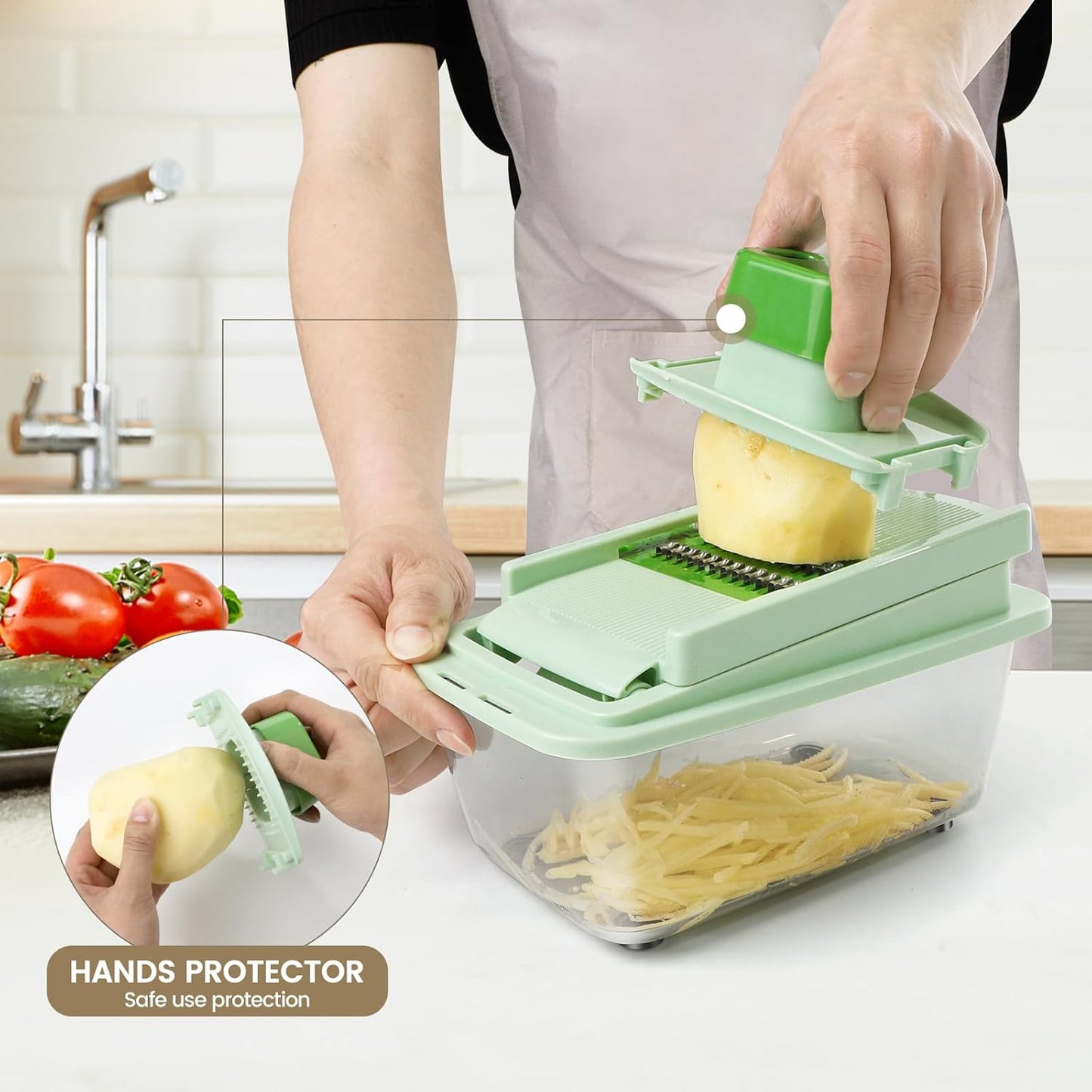 16-in-1 Vegetable Chopper & Spiralizer – Multi-Blade Onion Cutter with Container