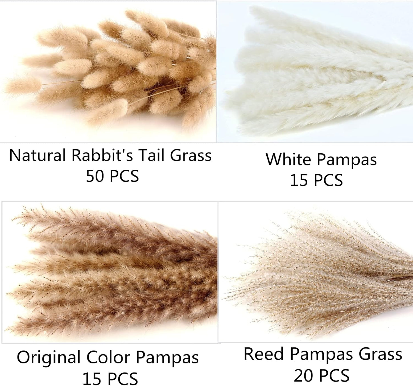 100 Stems Dried Pampas Grass & Bunny Tails Bouquet – 17" Boho Rustic Farmhouse Wedding & Home Décor (White & Brown)