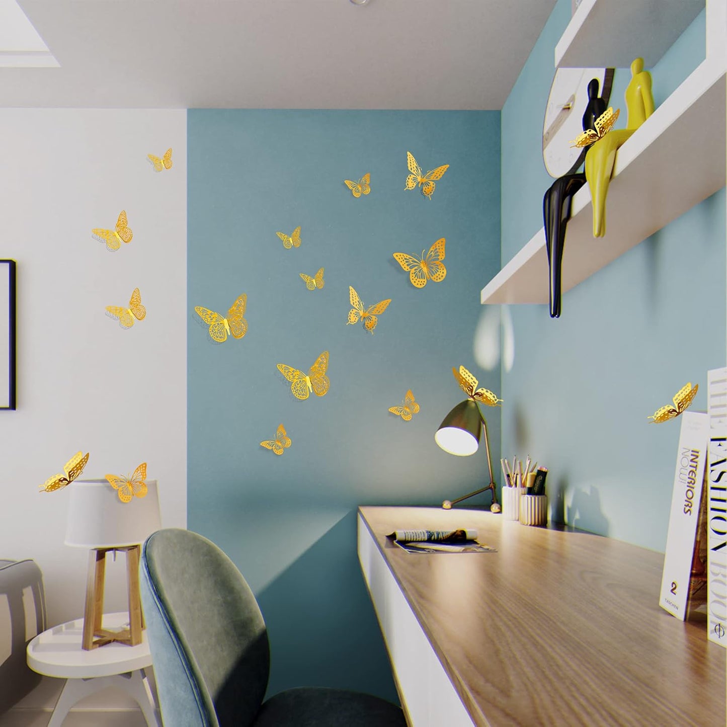 3D Gold Butterfly Wall Decor – 48 Pcs Removable Stickers in 4 Styles & 3 Sizes for Party, Birthday & Room Decor