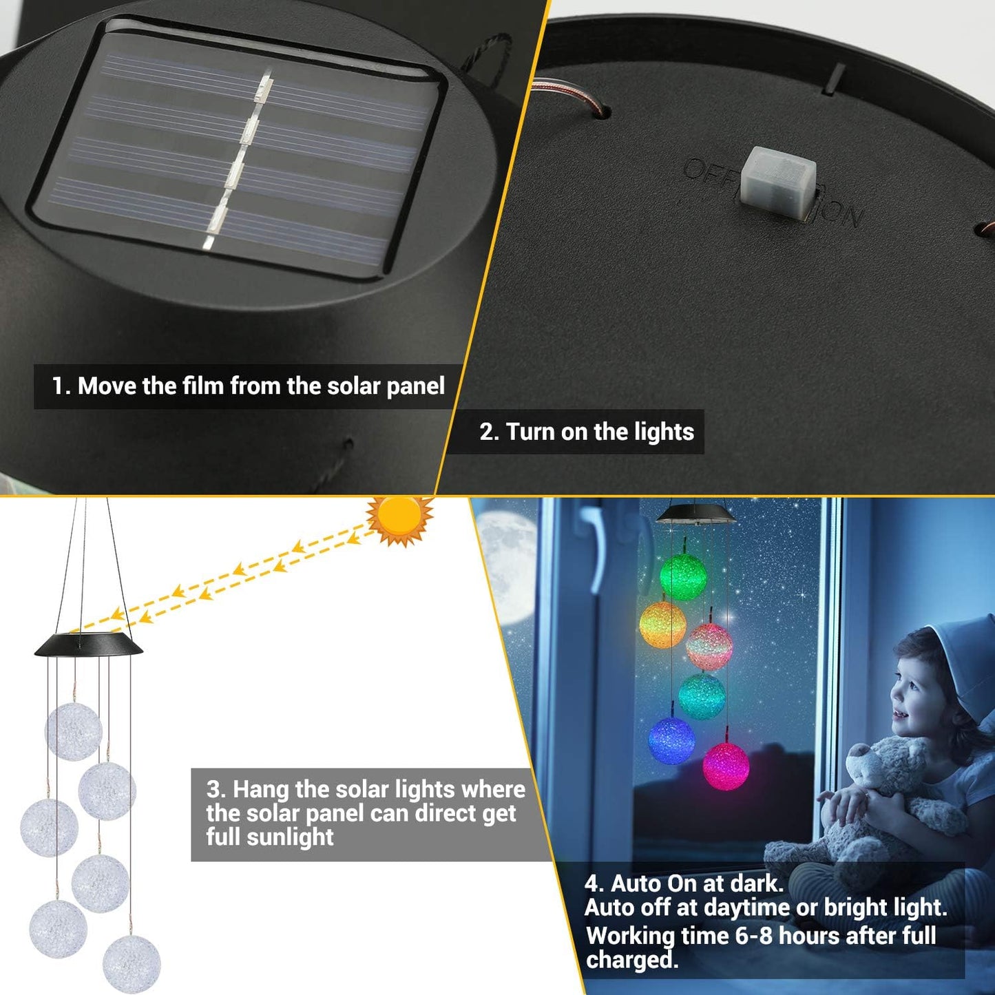 Solar Wind Chime, Color Changing Ball Wind Chimes, LED Decorative Mobile, Gifts for Mom Grandma, Waterproof Outdoor Solar Lights for Garden, Patio, Party, Yard, Window, Outdoor Decorations
