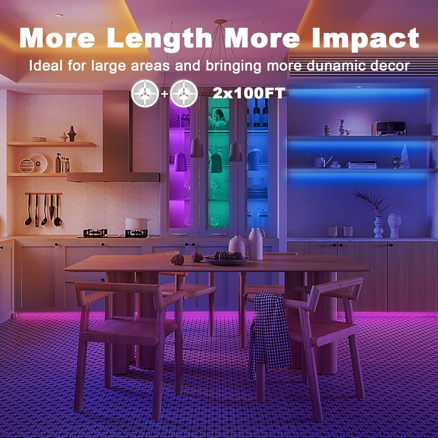 200Ft Smart LED Strip Lights for Bedroom – RGB Light Strips with App & Remote Control, 24V, 2x100Ft Rolls for Room, Party & Festival Decor