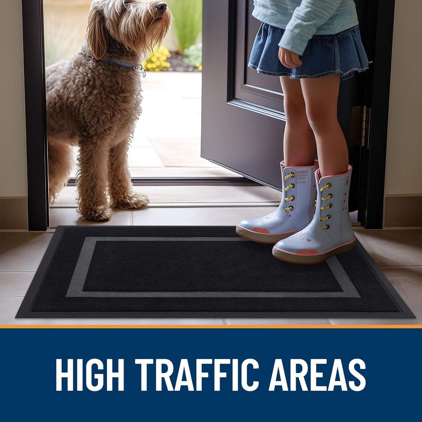 Waterproof Front Door Mat – 29.5x17” Fade-Resistant Entryway Rug with Natural Rubber Backing, Indoor Outdoor All-Season Use