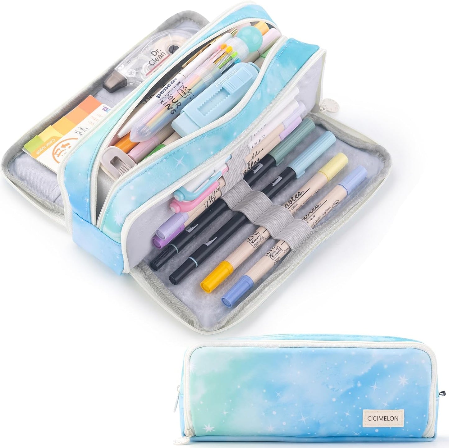 Large Capacity Pencil Case – 3-Zip Compartment Organizer Pouch (Black)