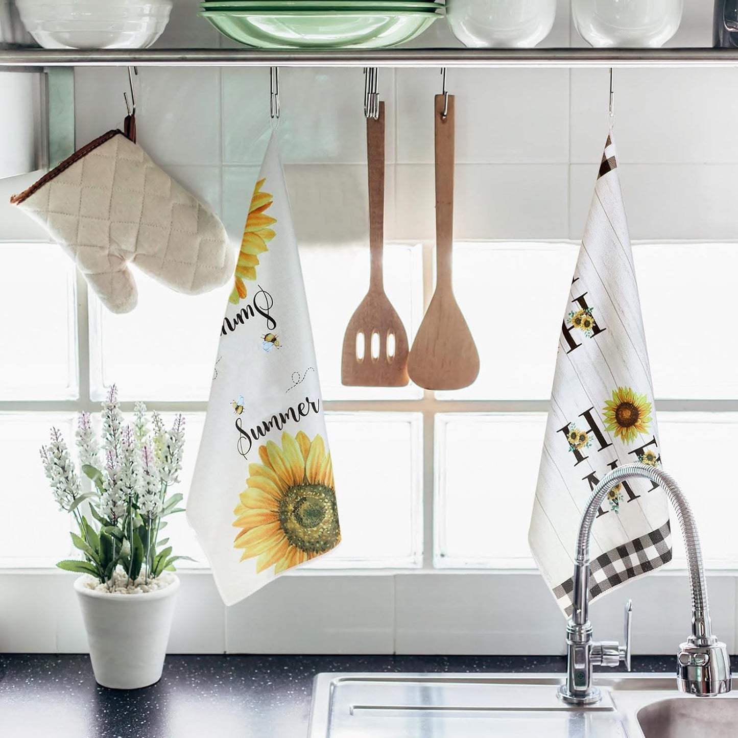 4-Pack Sunflower Kitchen Towels – Fast-Drying Floral Lemon Dish Towels (Yellow, Summer Decor)