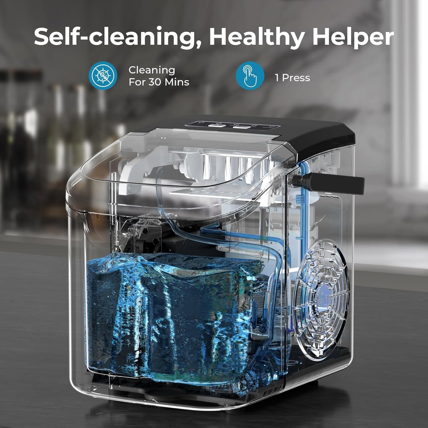 Portable Countertop Ice Maker – 26lb/Day, 2 Ice Sizes, Scoop & Basket Included