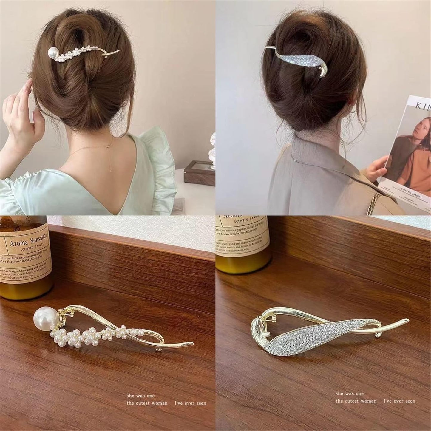4-Pack Pearl Hair Clips – French Banana & Twist Claw Barrettes for Women
