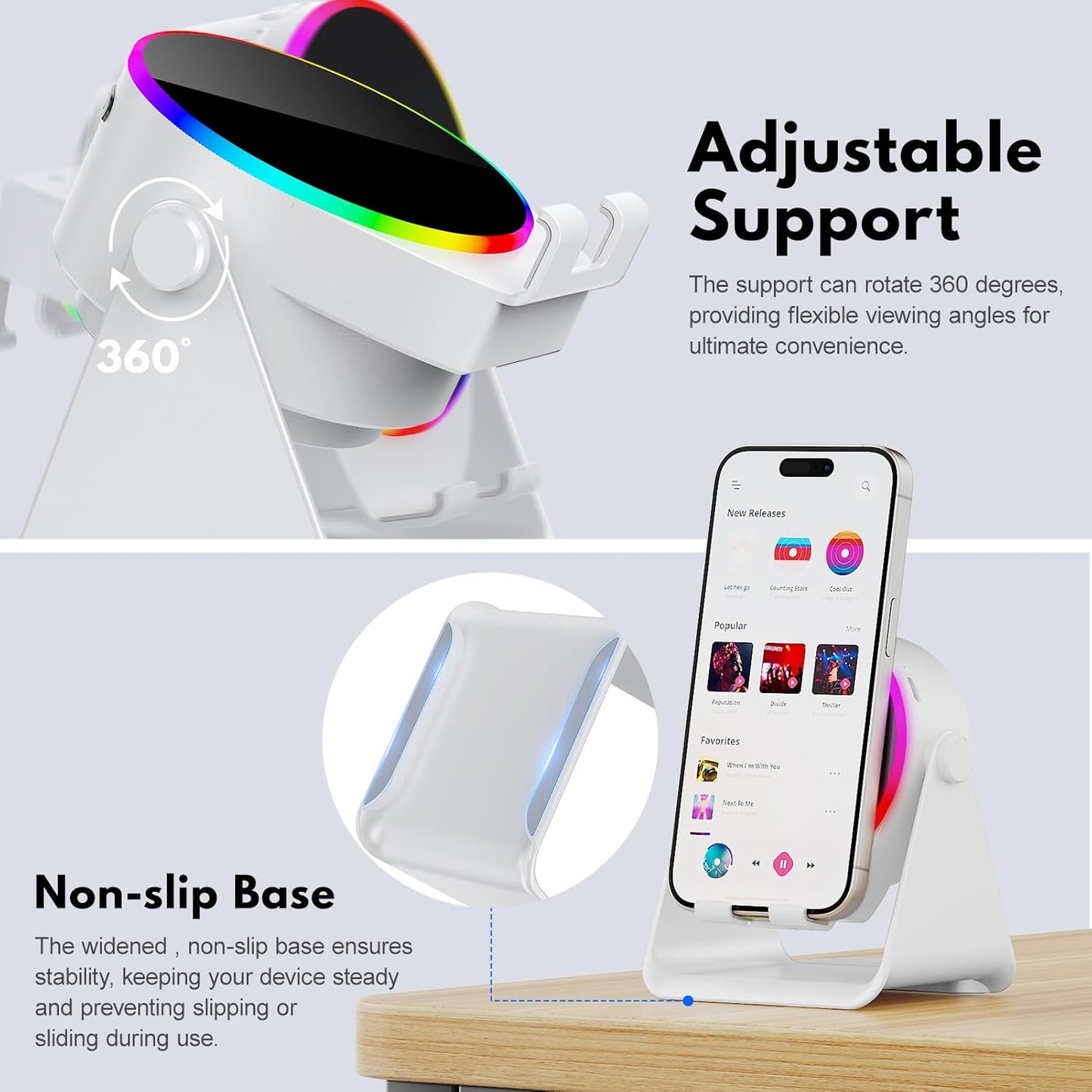 4-in-1 Wireless Induction Bluetooth Speaker with RGB Light & 360° Phone Stand