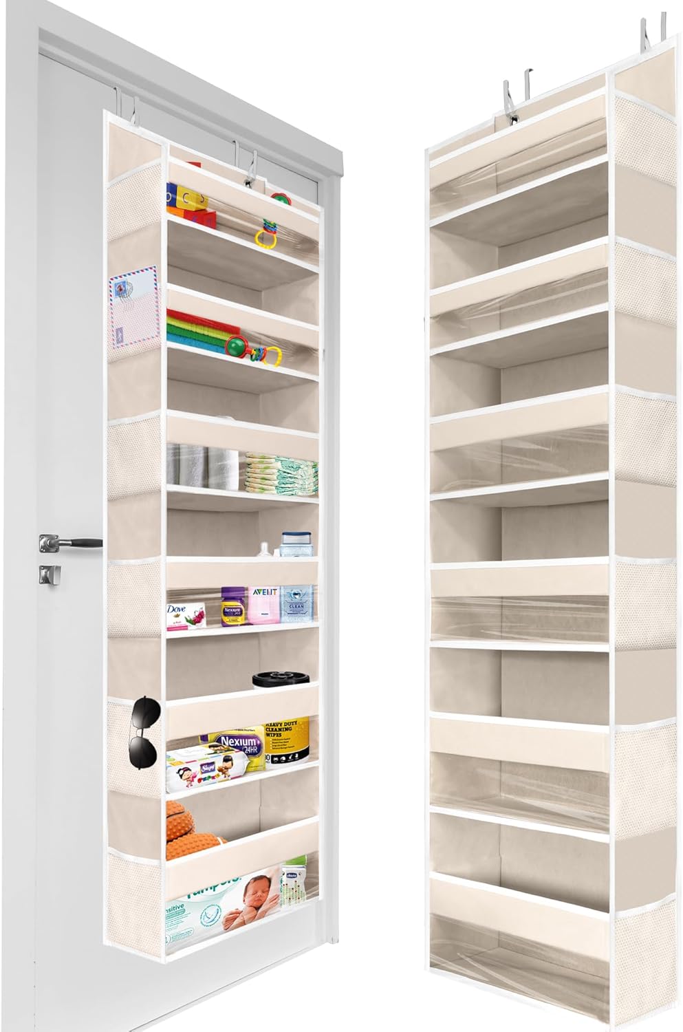 Over-the-Door Hanging Organizer – 6 Large + 12 Side Pocket Storage in Ivory (55” x 14”)