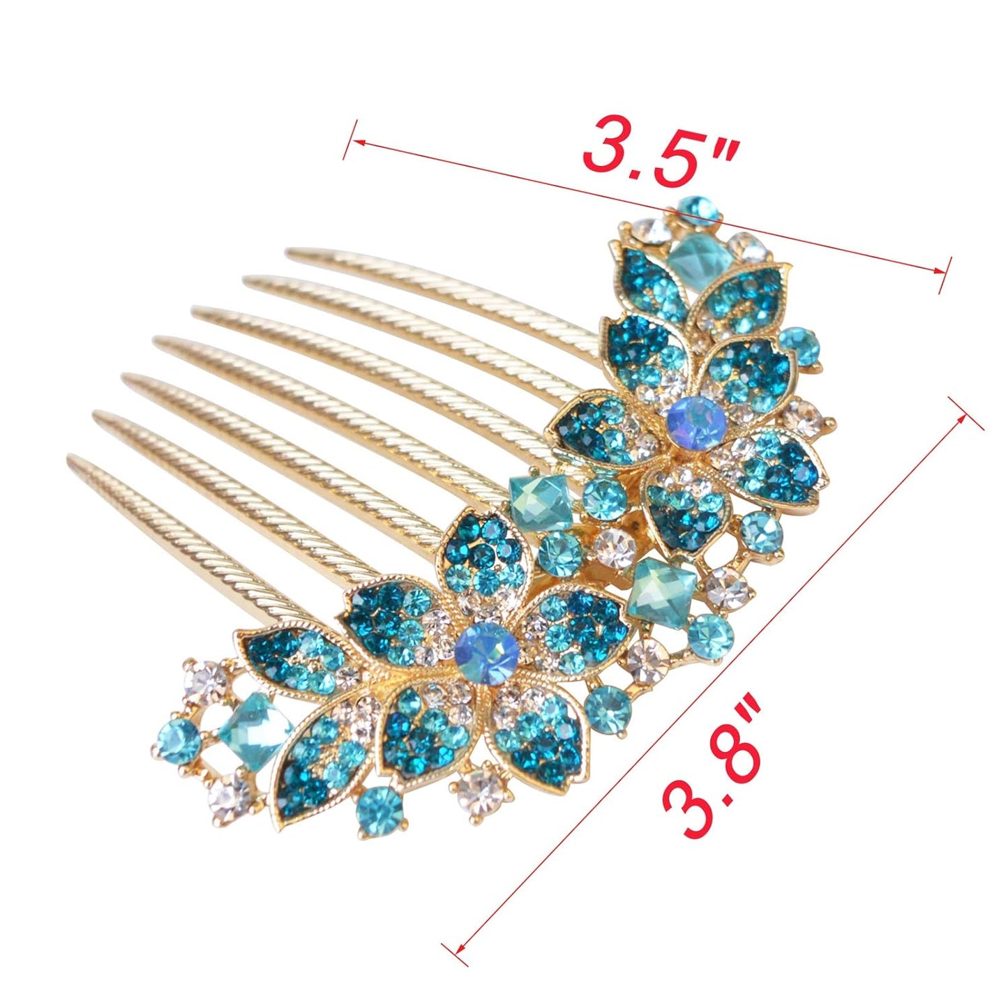 Rhinestone Flower Hair Comb – Elegant Blue Hairpin Barrette for Women