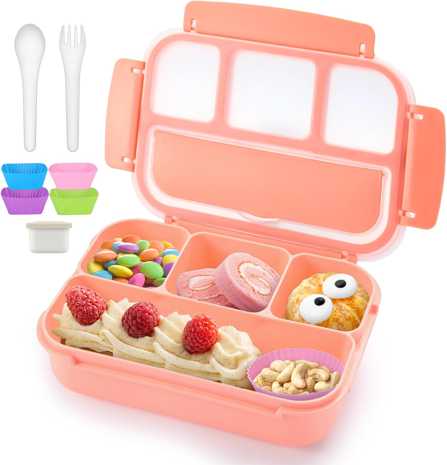 Bento Lunch Box for Kids Girls Boys, Toddler Kids Lunch Boxes for School, Lunch Containers for Adults with 4 Compartments, Sauce Container, Utensils, Food Picks and Muffin Cups, Purple