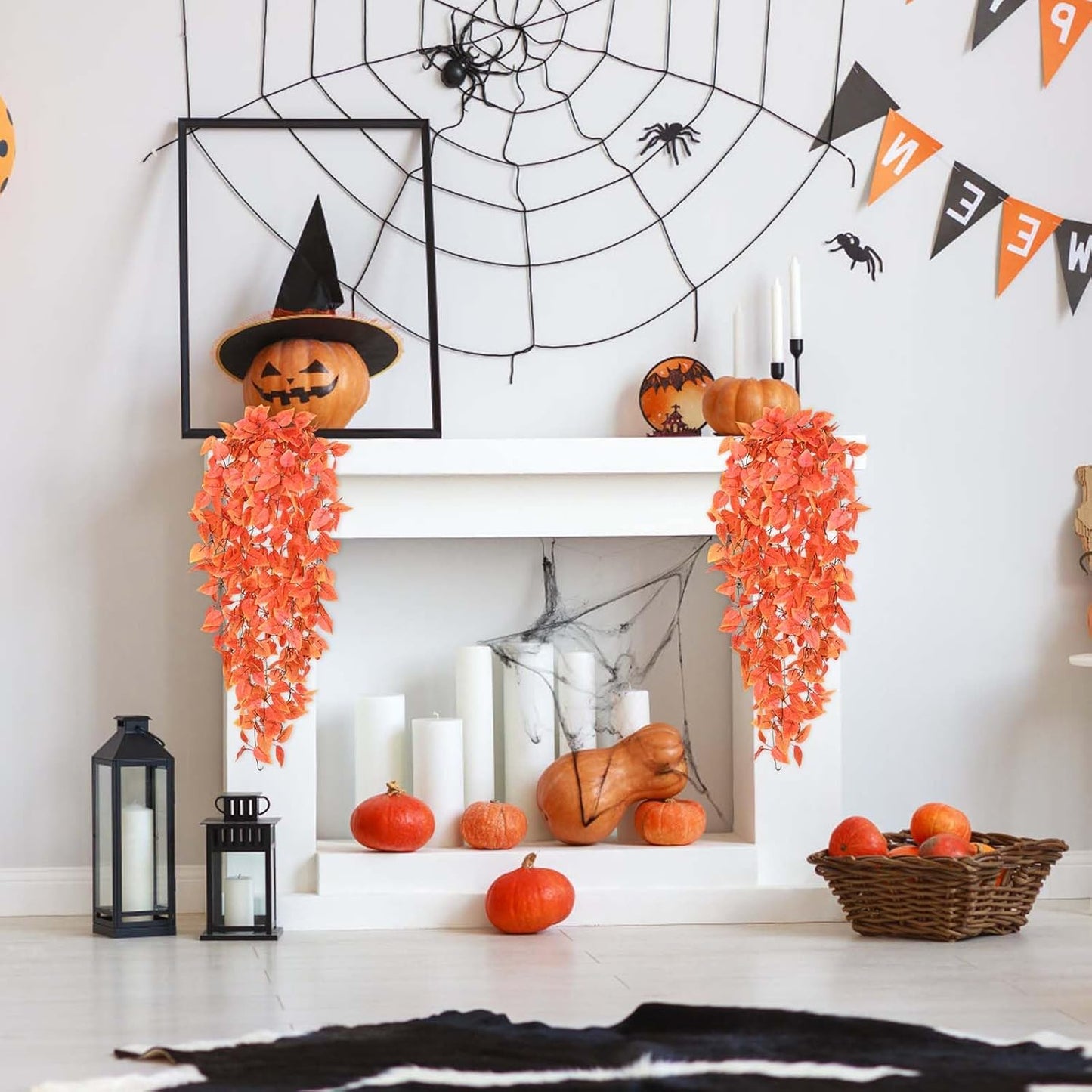 2-Pack Faux Orange Hanging Plants – Artificial Vines for Fall Wall & Home Décor (No Baskets)