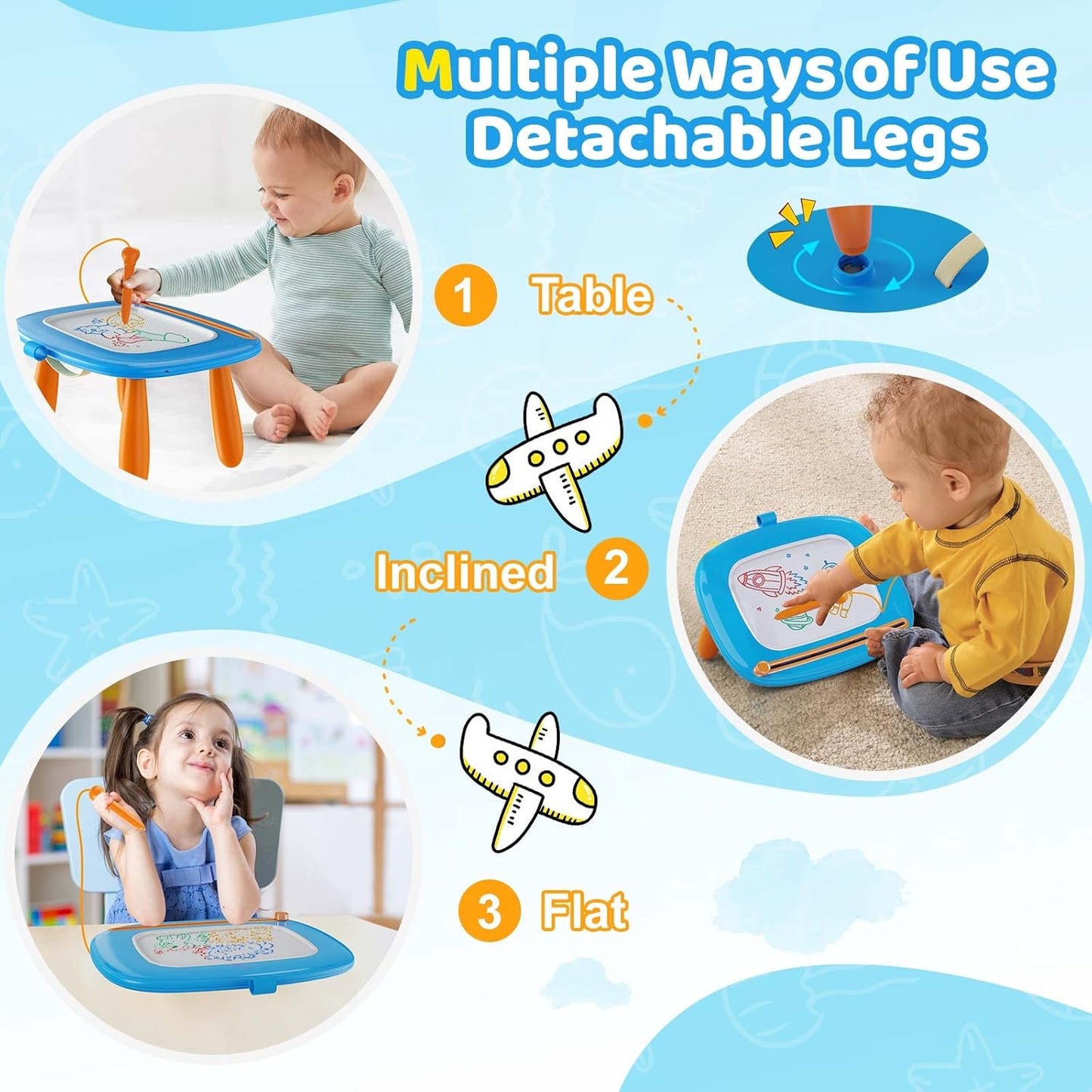 Magnetic Doodle Drawing Board – Educational Toy for Toddlers Ages 1–3 (Light Blue)