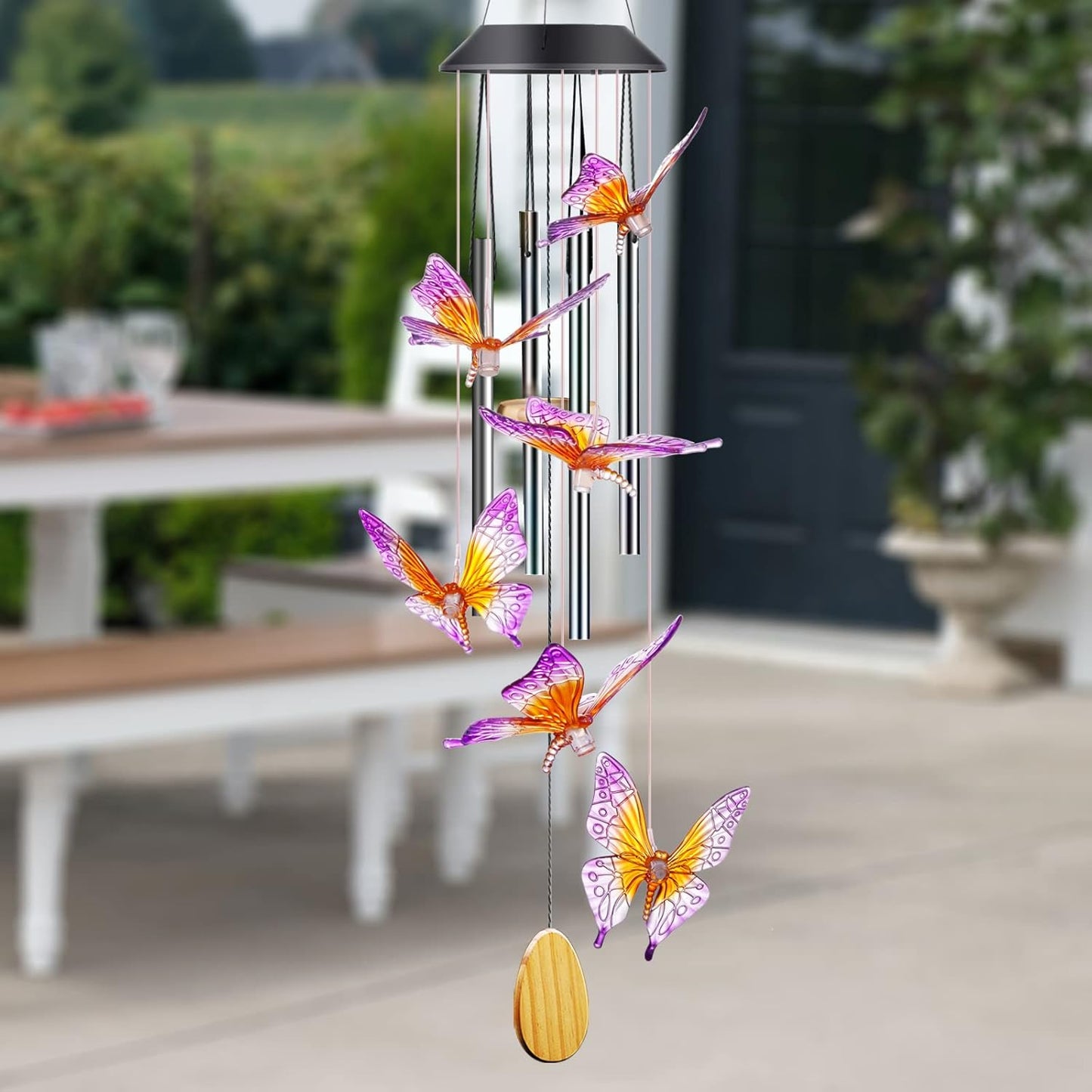 Butterfly Solar Wind Chimes with Aluminum Tubes – Outdoor Color-Changing LED Lights for Garden, Patio, Porch – Thanksgiving Gift