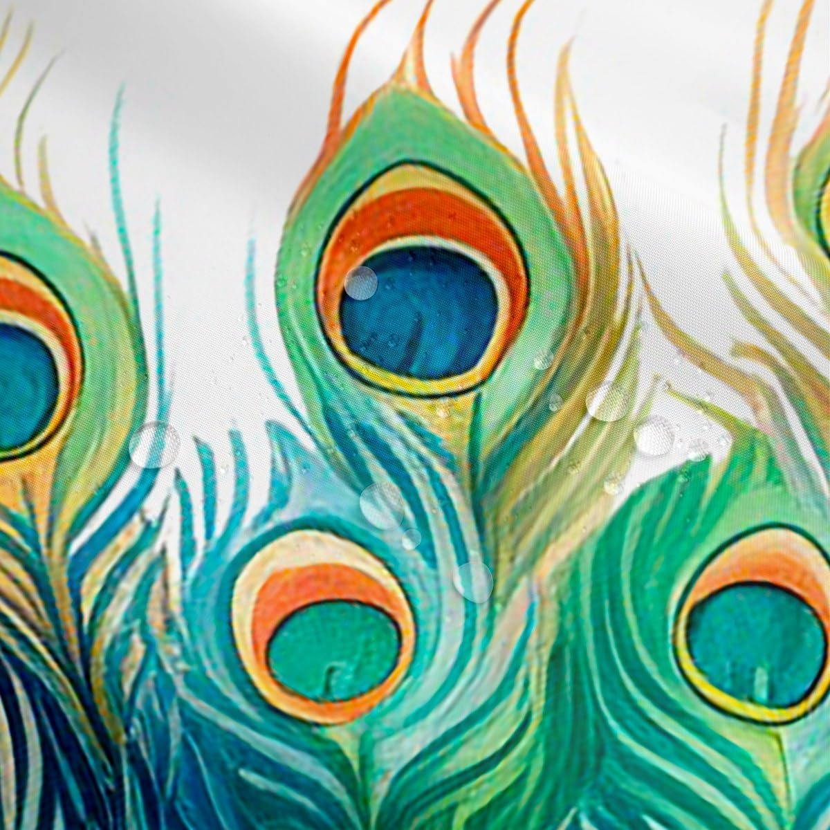 Peacock & Hummingbird Shower Curtain – 72x72” Navy Floral Nature Bathroom Curtain with Dragonfly Design, Waterproof with Hooks