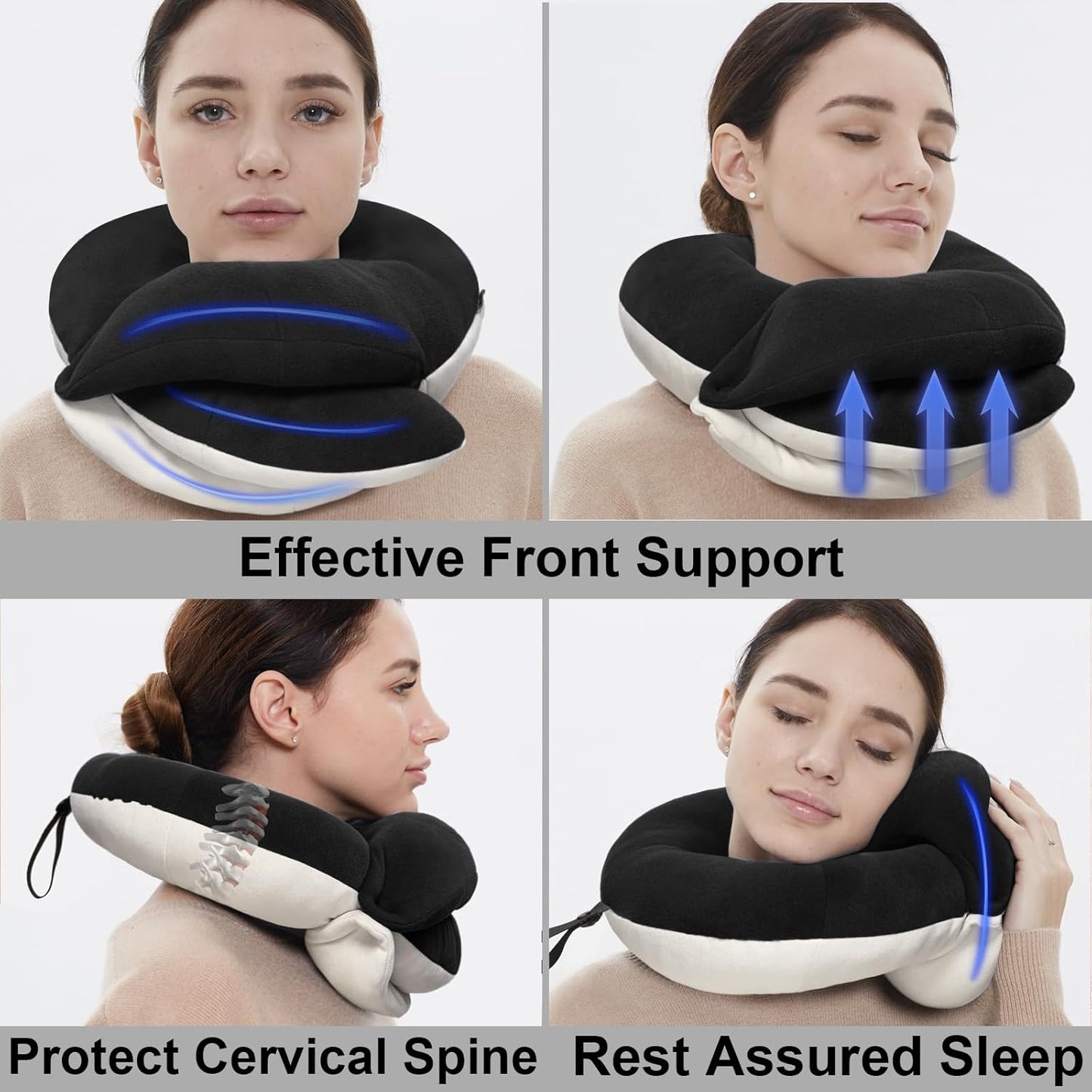 360° Travel Neck Pillow Kit – Breathable Head Support with Eye Mask, Earplugs & Storage Bag (Black)