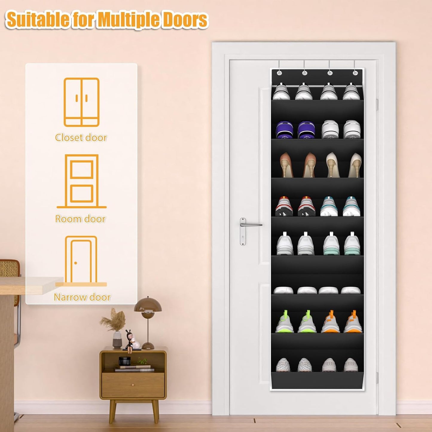 Over-the-Door Shoe Organizer – 24 Pocket Hanging Rack for Closet & Entryway (Black)