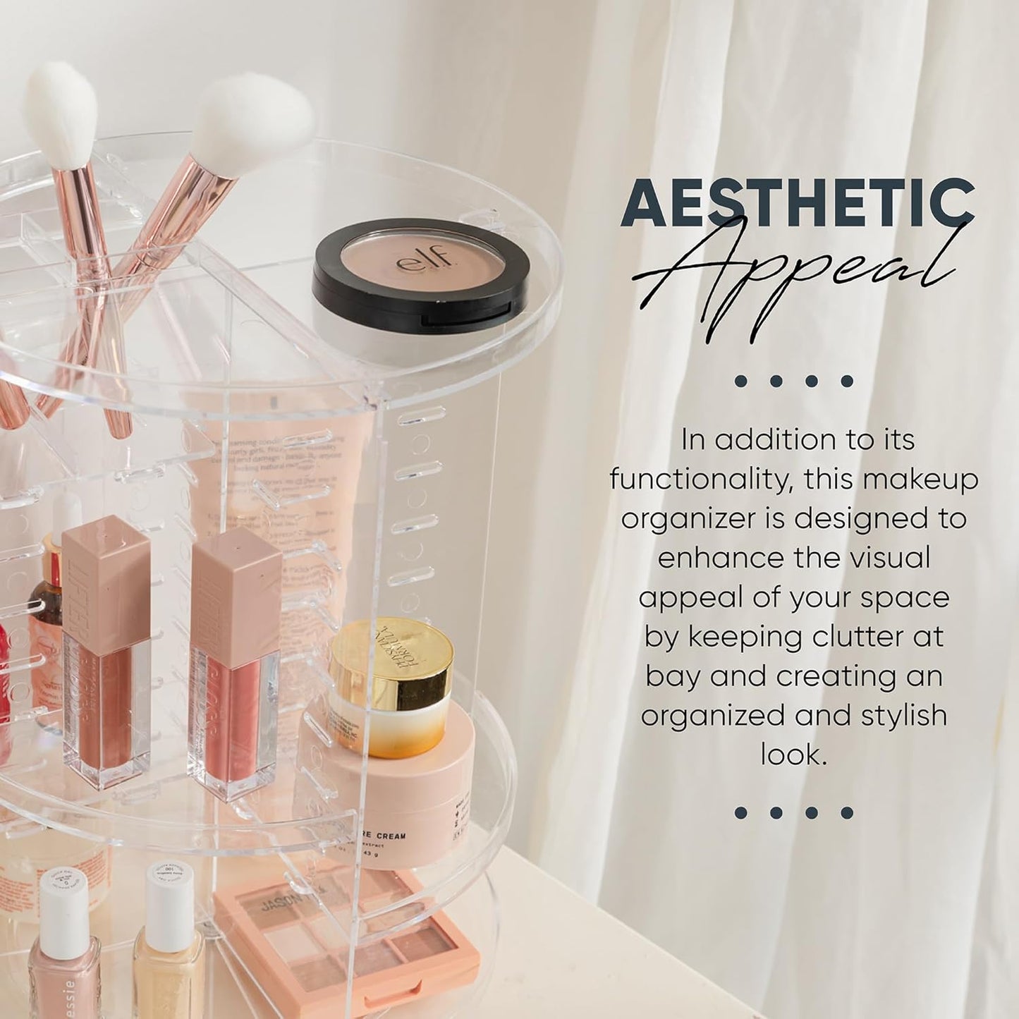 Masirs Rotating Makeup Organizer – Clear 360° Spinning Cosmetic Storage with Adjustable Shelves