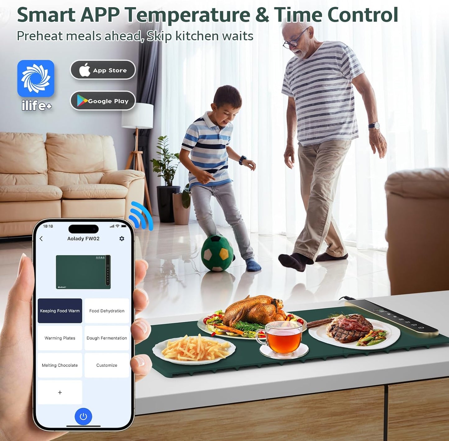 App-Controlled Warming Mat for Food – Portable Buffet Tray & Party Food Warmer