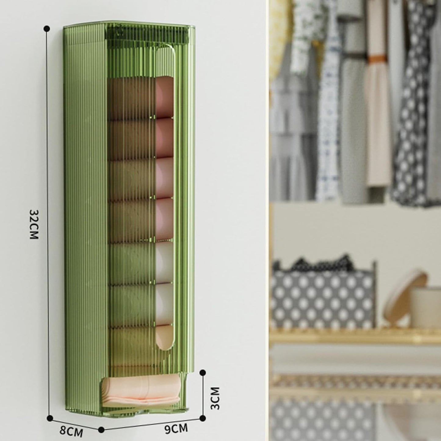 Wall Mounted Underwear & Sock Organizer – Multipurpose Drawer Storage Box (Translucent Green)
