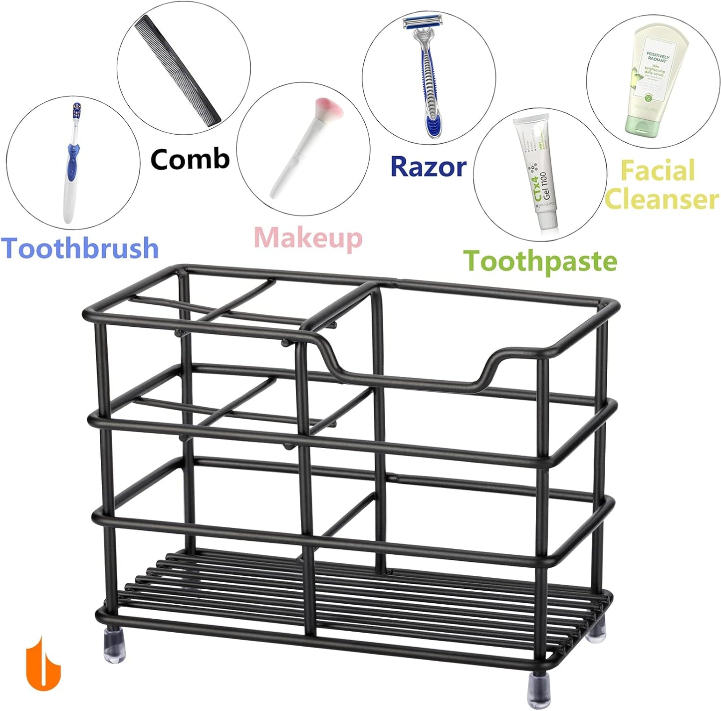 304 Stainless Steel Toothbrush & Toothpaste Holder – Black Bathroom Organizer Stand