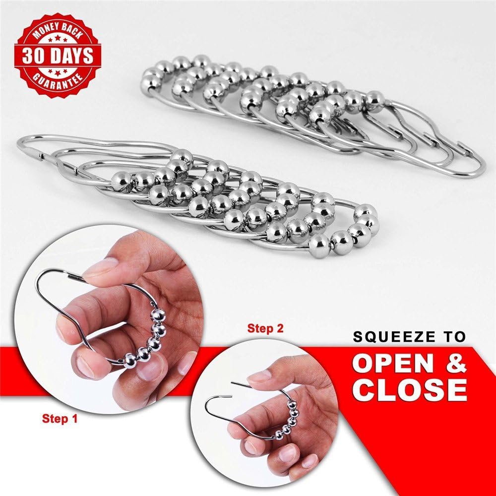 Chrome Stainless Steel Shower Curtain Rings – Set of 12 Rustproof Bathroom Hooks