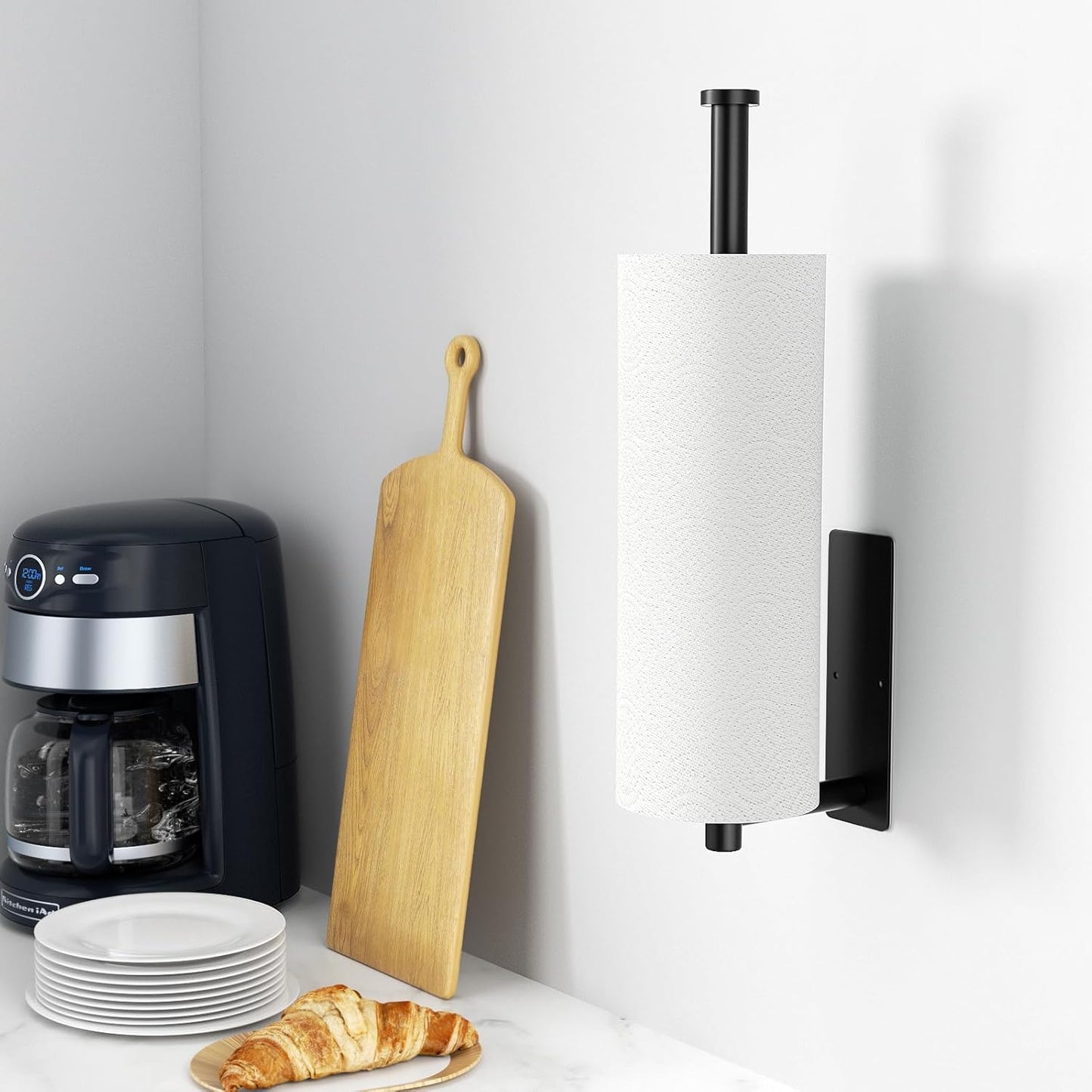 Matte Black Paper Towel Holder – Self-Adhesive or Wall Mounted Kitchen Roll Rack (SUS304 Stainless Steel)
