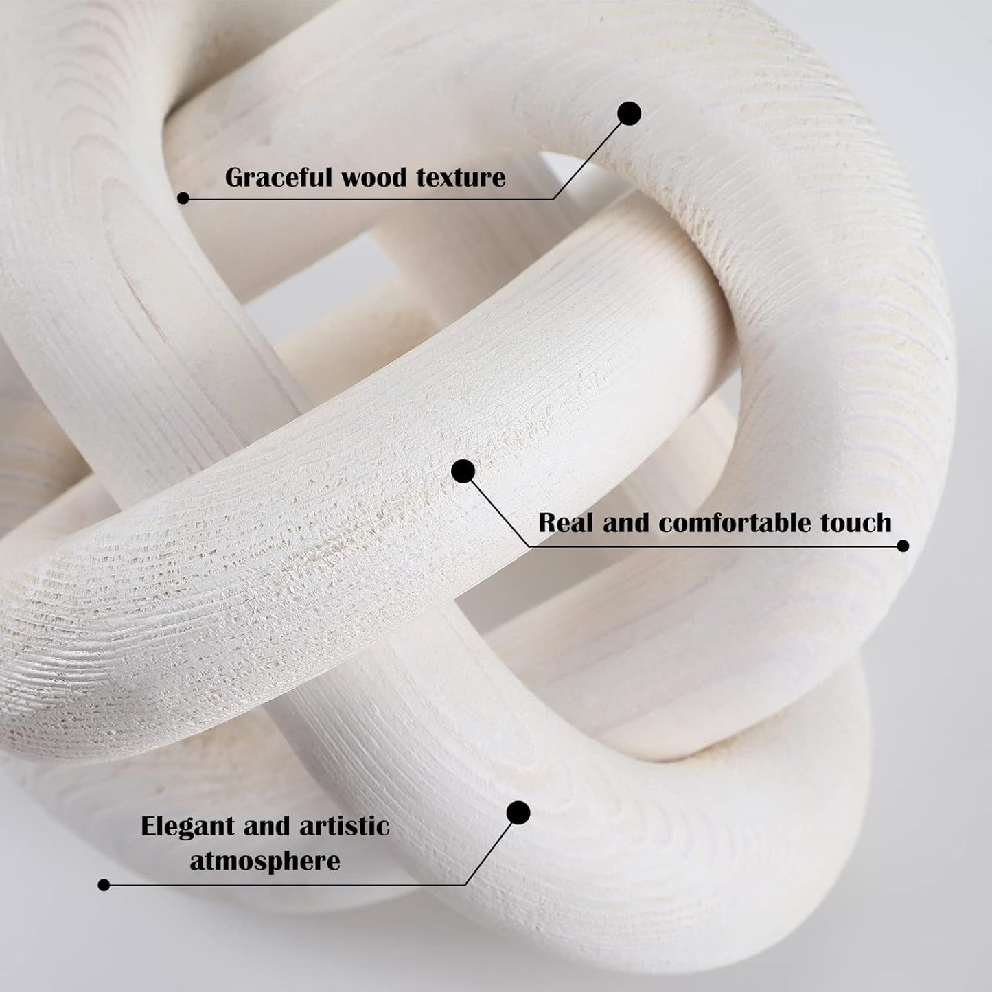Hand-Carved White Wood Knot – 3-Link Boho Chain Decor for Coffee Table & Shelves
