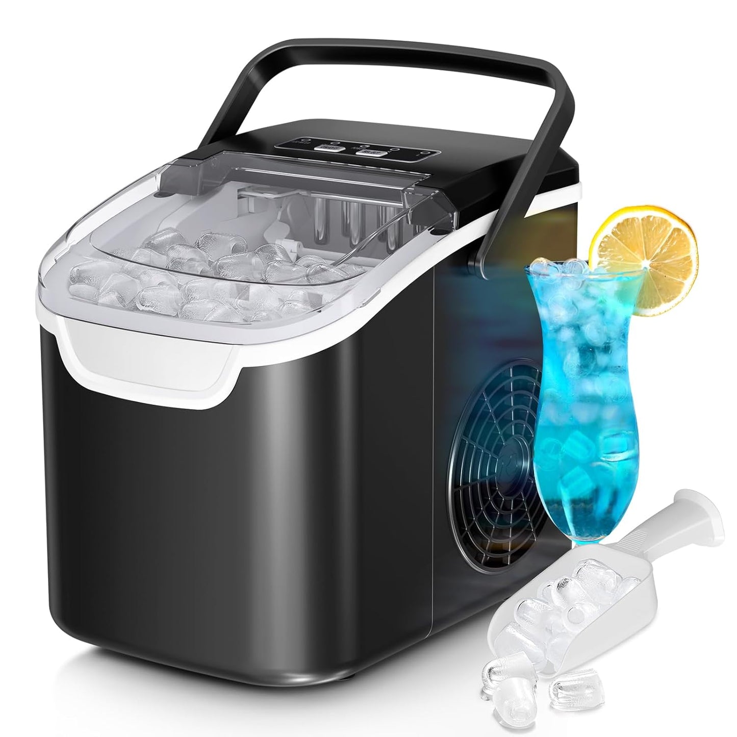 Portable Countertop Ice Maker – 26lb/Day, 2 Ice Sizes, Scoop & Basket Included