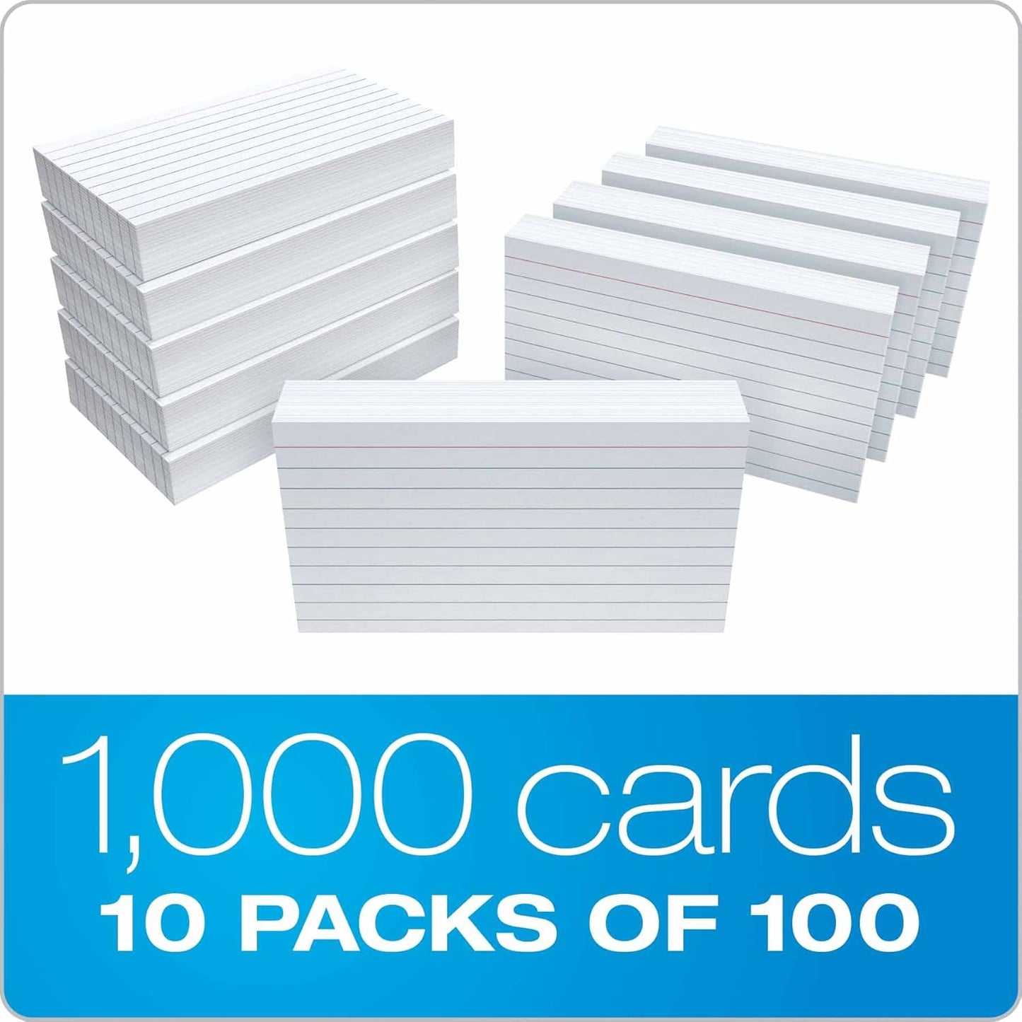 3x5 Ruled Index Cards – 1,000 Pack (10x100) White Writing Cards for Study, Notes & Organization