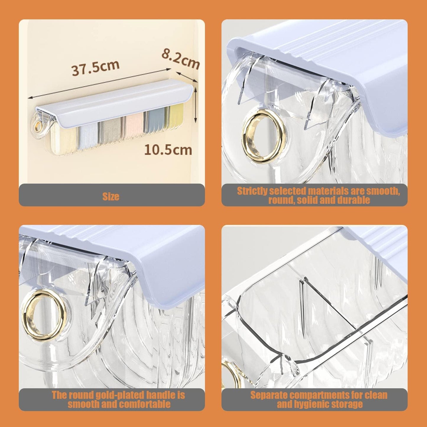 2-Pack Wall Mounted Acrylic Drawer Organizers – 6-Cell Underwear & Sock Storage (White)