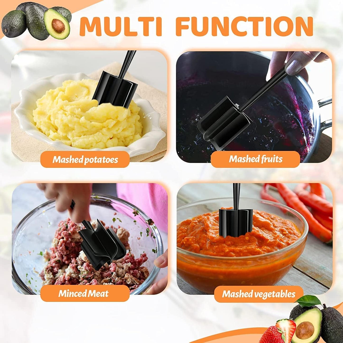 5-Blade Heat-Resistant Meat & Potato Chopper – Safe for Non-Stick Cookware