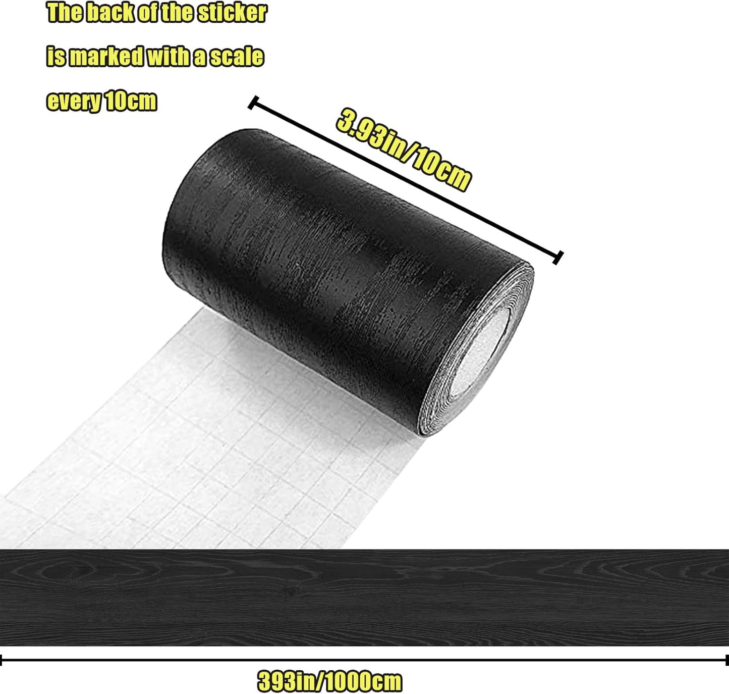 10M Black Wood Grain Waterproof Peel & Stick Border – 4" x 390" Removable PVC Wallpaper for Kitchen & Bathroom Walls