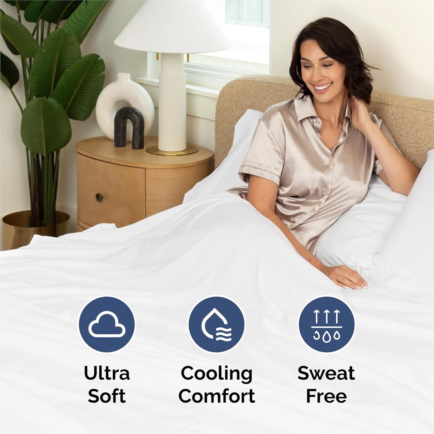 King Size 4-Piece Cooling Sheet Set – Ultra-Soft, Wrinkle-Free Luxury Bedding with Deep Pockets (White)