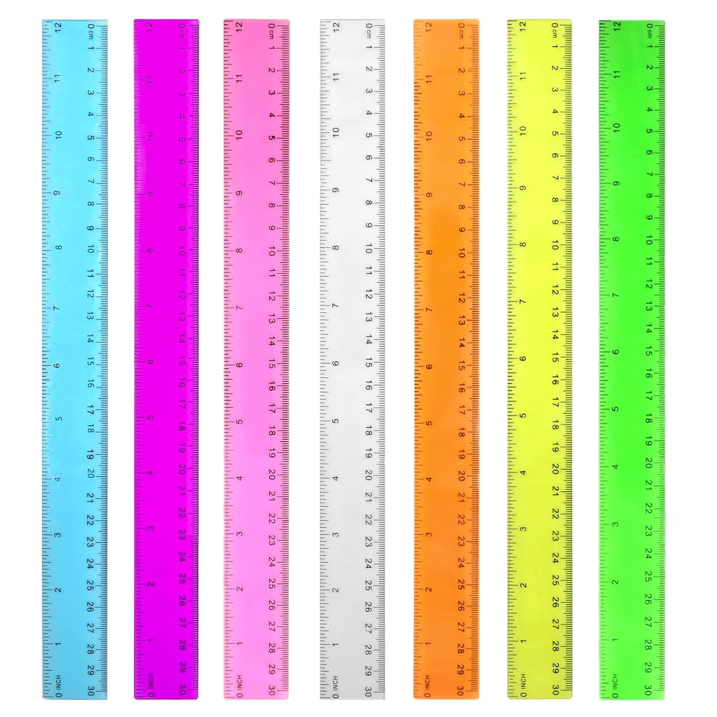 Transparent 12-Inch Ruler Set – 7 Pack Plastic Rulers with Inches, Centimeters, and Millimeters for School and Office