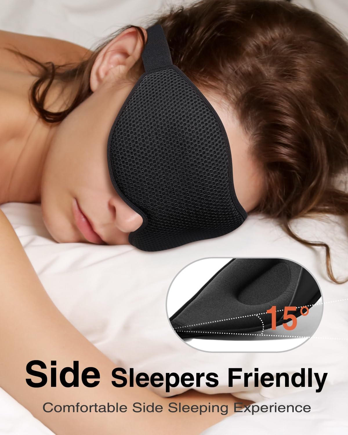 3D Contoured Sleep Mask – 100% Light Blocking Eye Mask for Side Sleepers (Black)