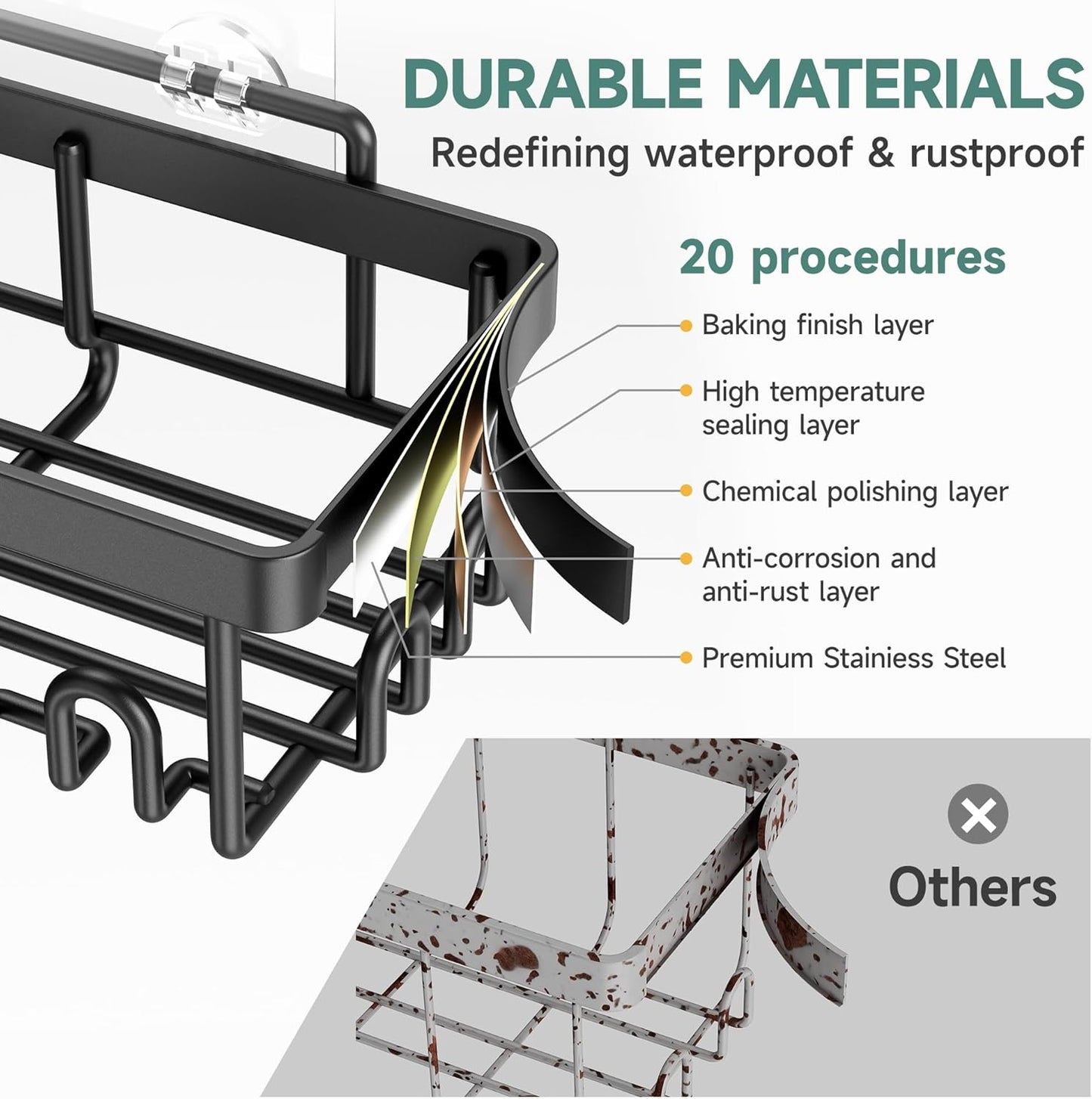 Stainless Steel Shower Caddy 6-Pack – No-Drill Wall-Mounted Bathroom Organizer with Soap Holder & Waterproof Adhesive Shelves