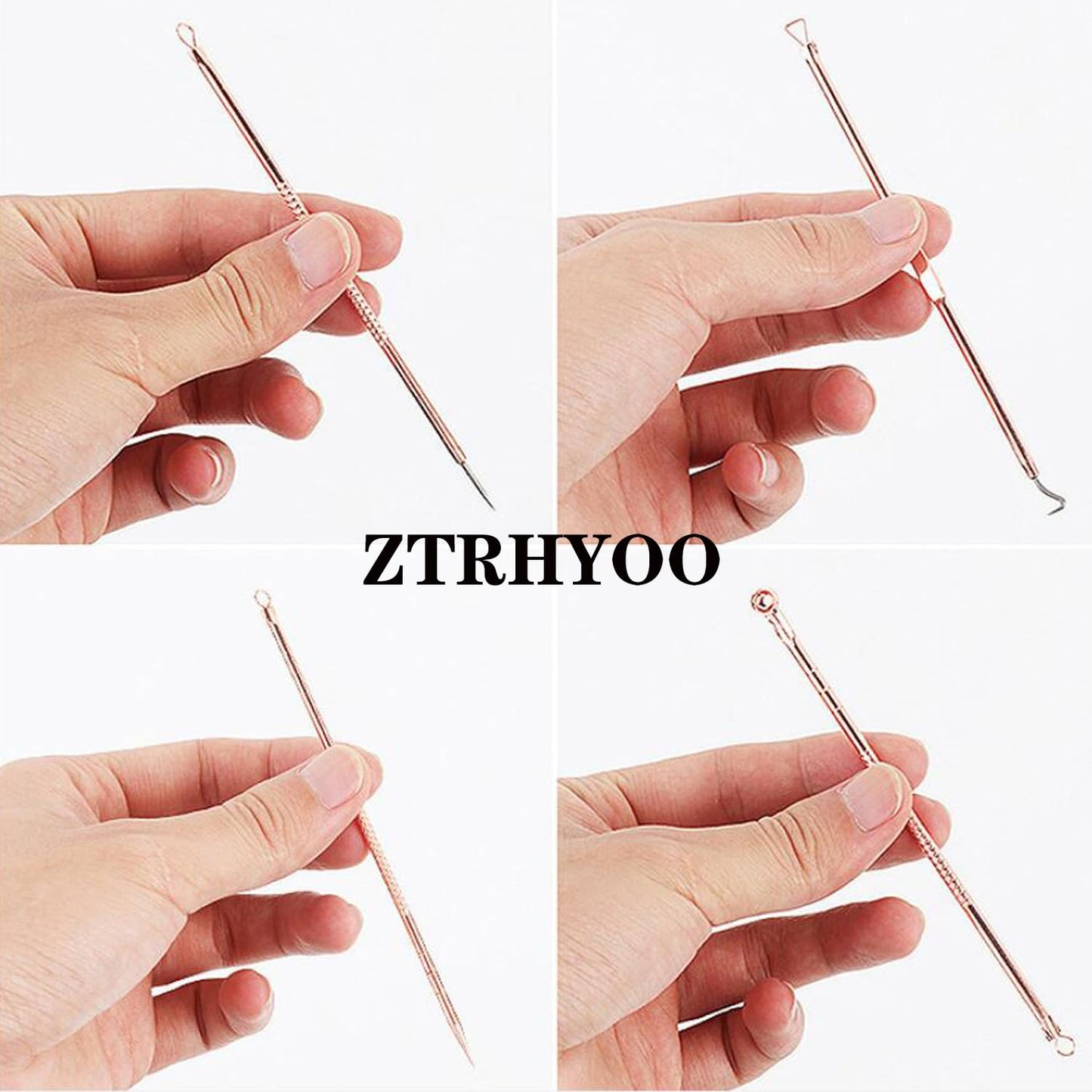 4-Piece Rose Gold Blackhead & Pimple Extractor Tool Set with Case – Acne & Comedone Removal Kit