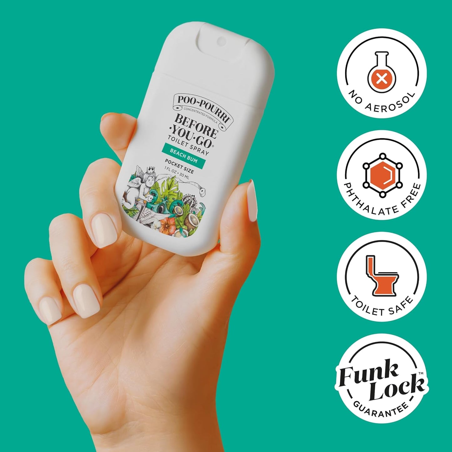 Before-You-Go Toilet Spray – Beach Scent (Coconut, Orchid & Praline) Pocket Odor Eliminator with Essential Oils