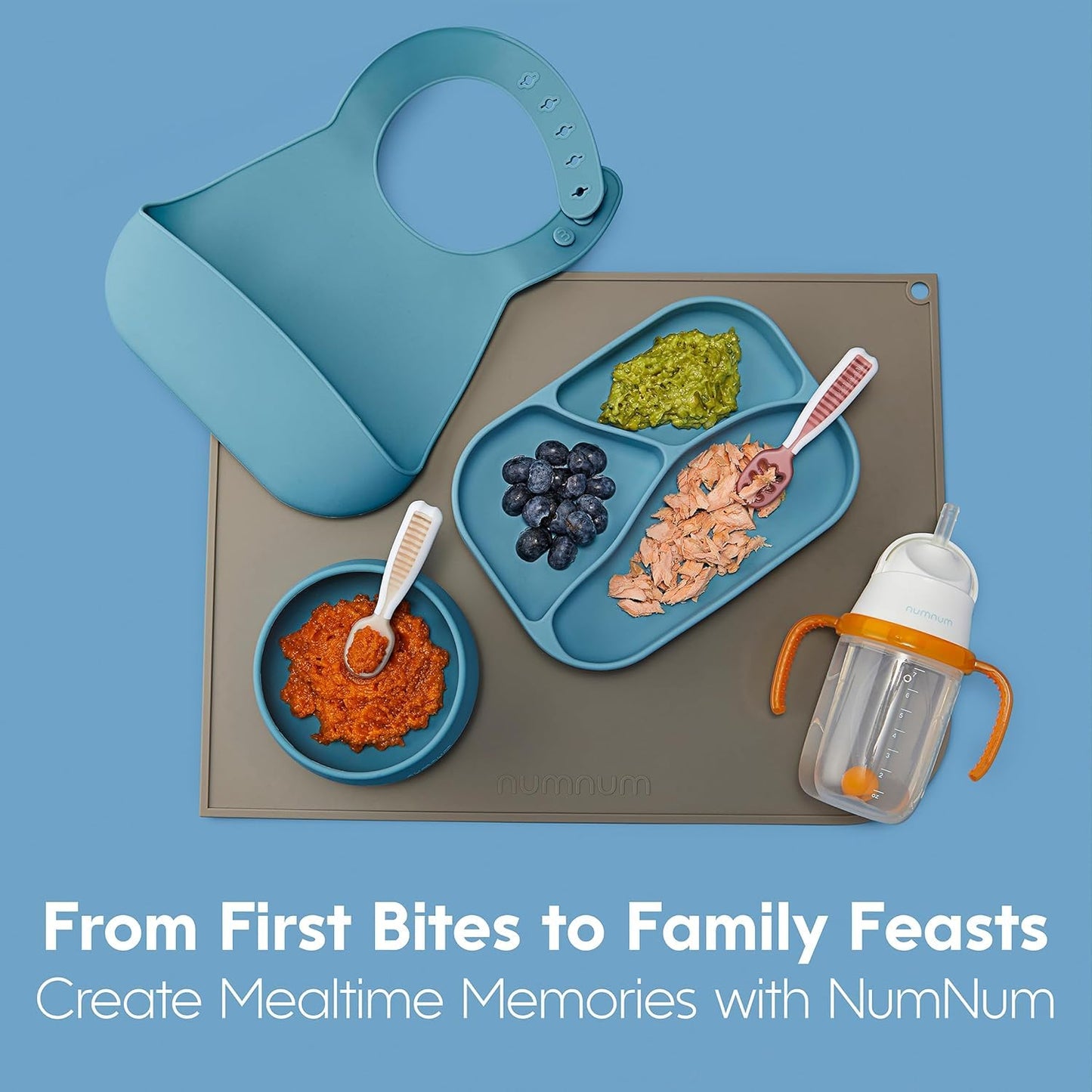 Silicone Baby Spoons – 2-Pack Pre-Spoon Self-Feeding Utensils for BLW (6+ Months, Blue/Orange)