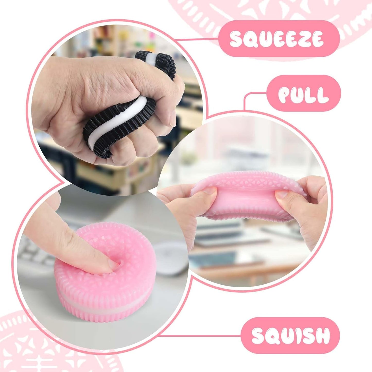 Sticky Cookie Squishies – 2-Pack Squeeze Fidget Toys (Pink & Black)