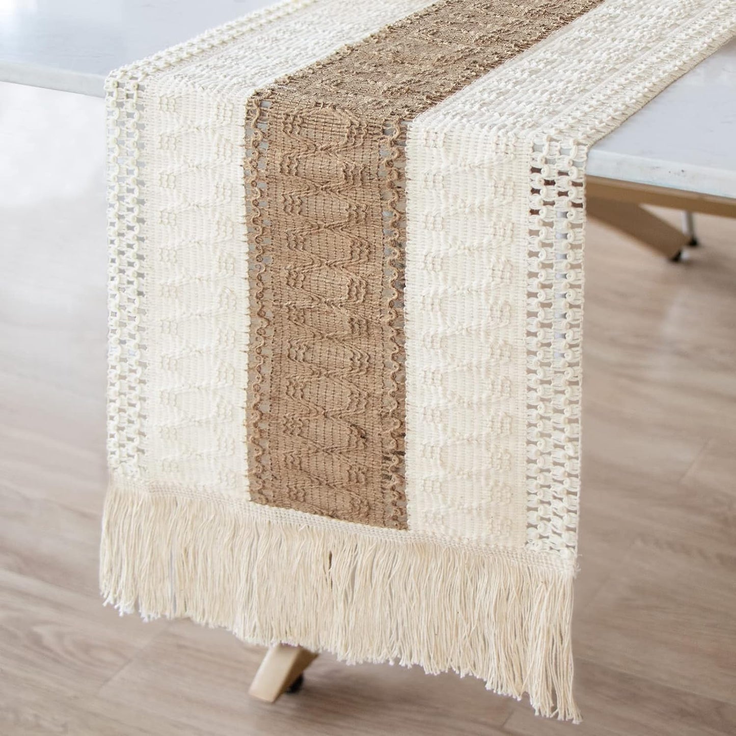 Farmhouse Macrame Table Runner – Rustic Boho Cotton Lace Decor for Dining Tables, 72"x12