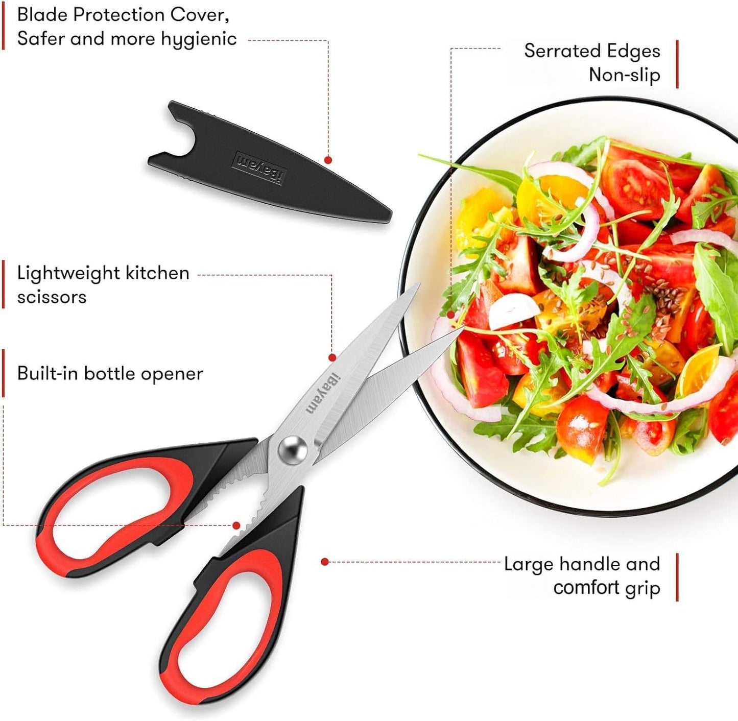 Heavy Duty Kitchen Scissors – All-Purpose Stainless Steel Food Shears with Protective Sheath, Dishwasher Safe