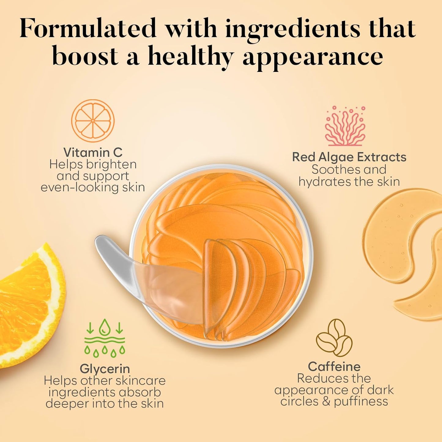 Vitamin C & Caffeine Under Eye Patches – 30 Pairs for Dark Circles & Puffiness