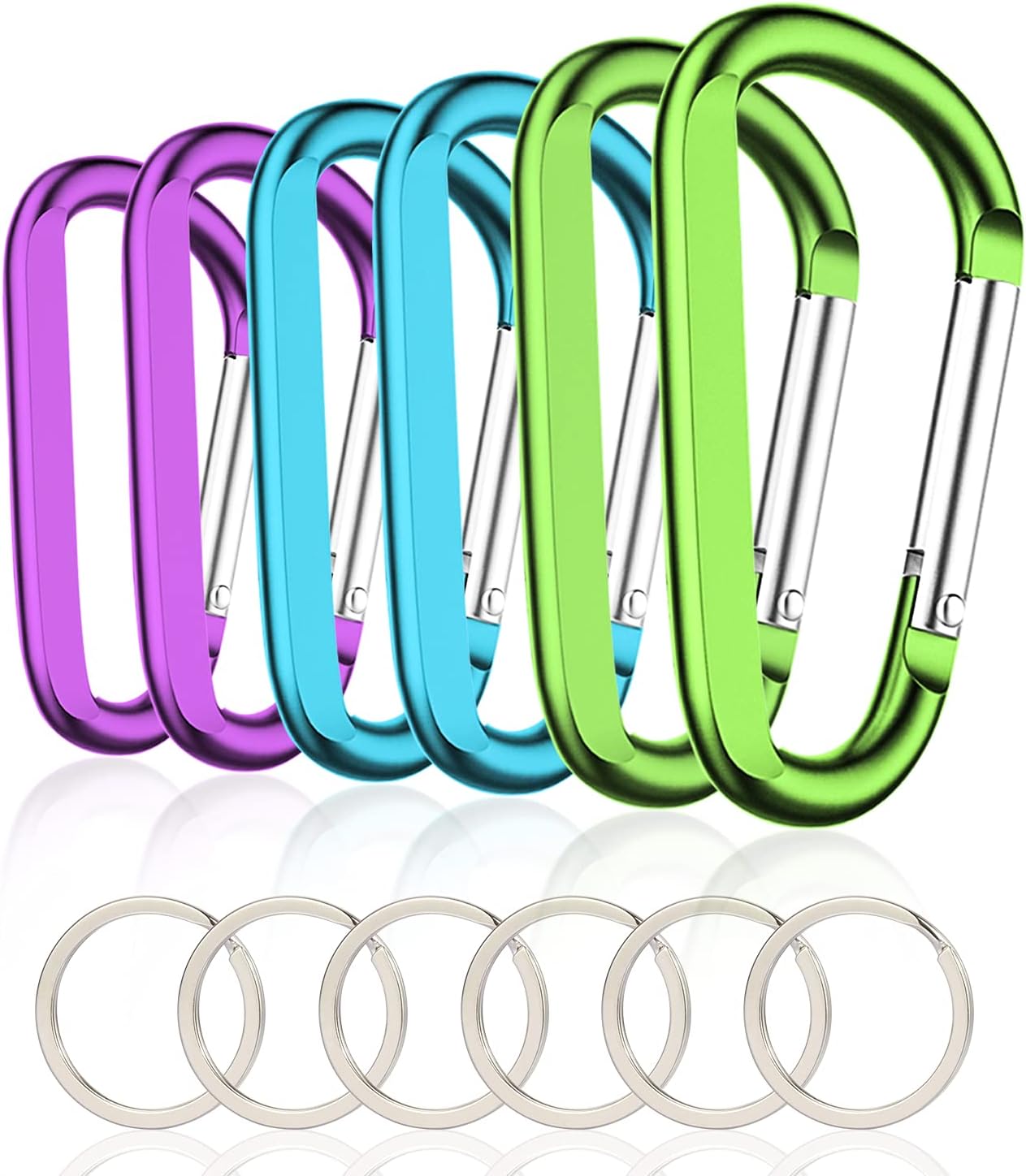 6PCS Black Carabiner Clip Set – 3" Aluminum D-Ring Clips with Keyrings for Keys, Bags, Outdoor Gear