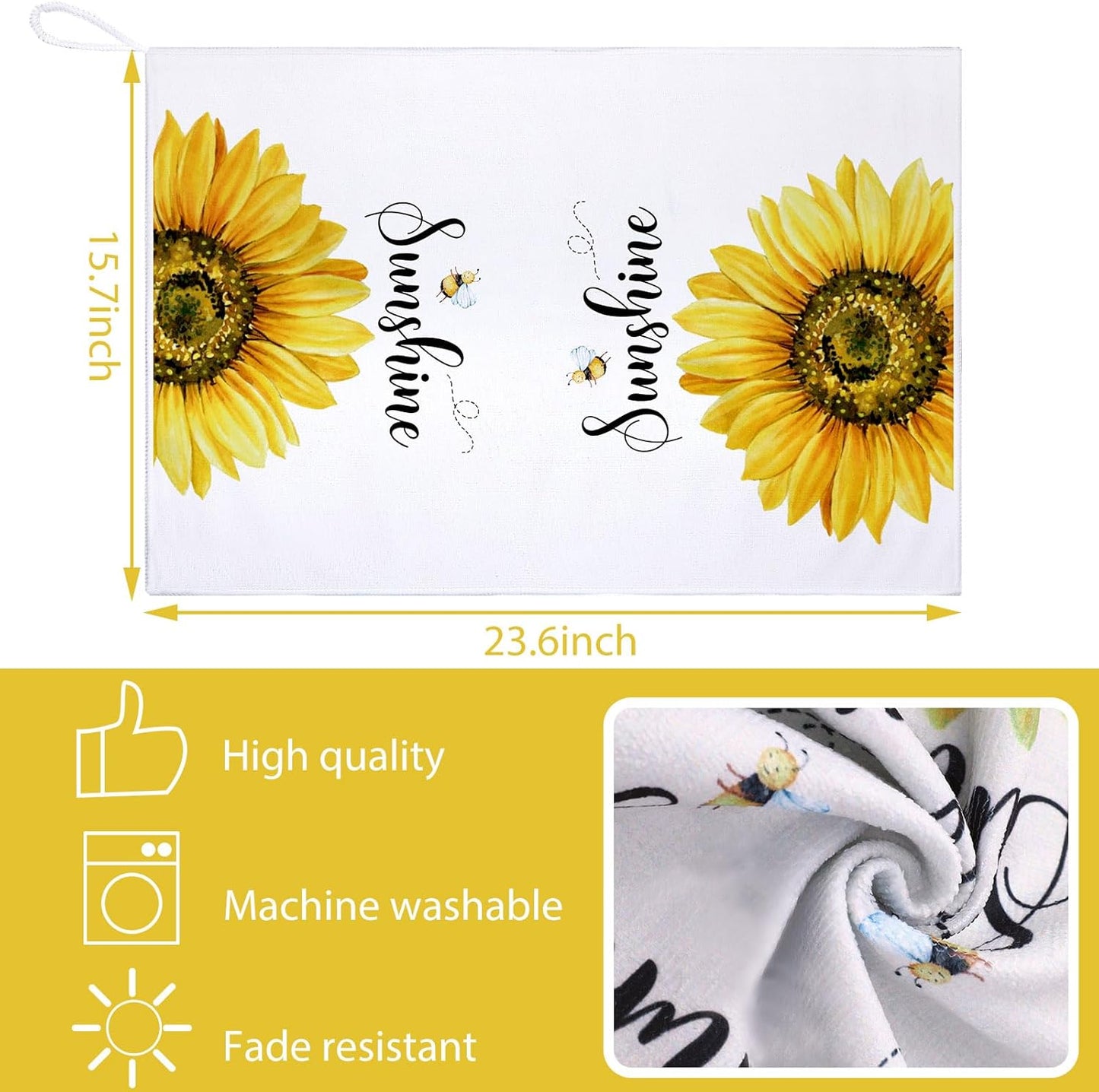 4-Pack Sunflower Kitchen Towels – Fast-Drying Floral Lemon Dish Towels (Yellow, Summer Decor)