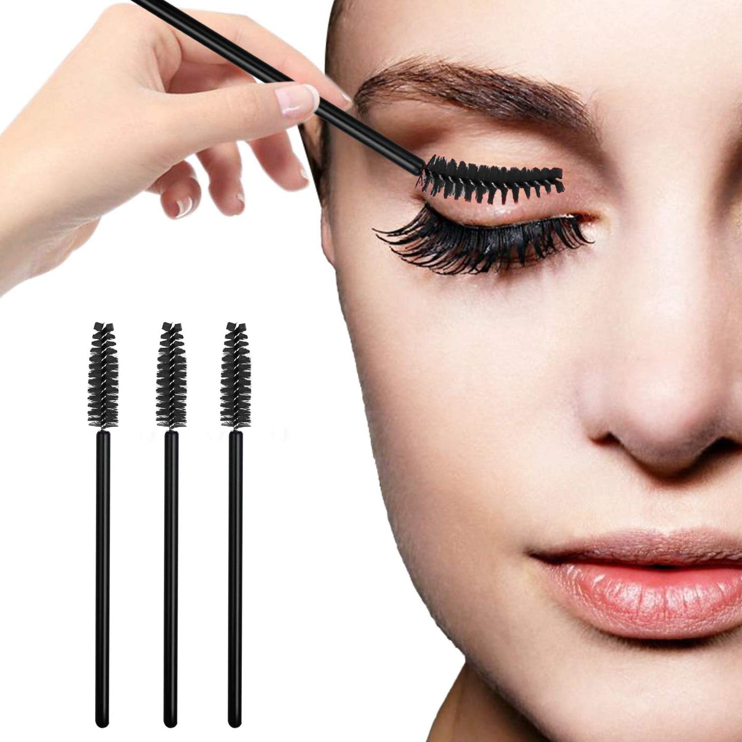 100 Pcs Disposable Mascara Wands – Black Eyelash Brushes for Extension, Eyebrow & Makeup Application – Hygienic Spoolies for Salon & Personal Use