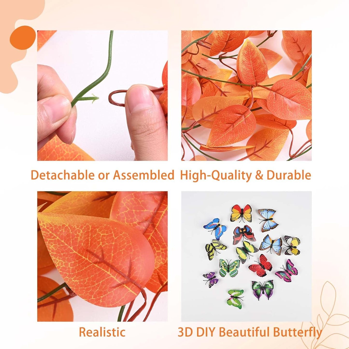 2-Pack Faux Orange Hanging Plants – Artificial Vines for Fall Wall & Home Décor (No Baskets)