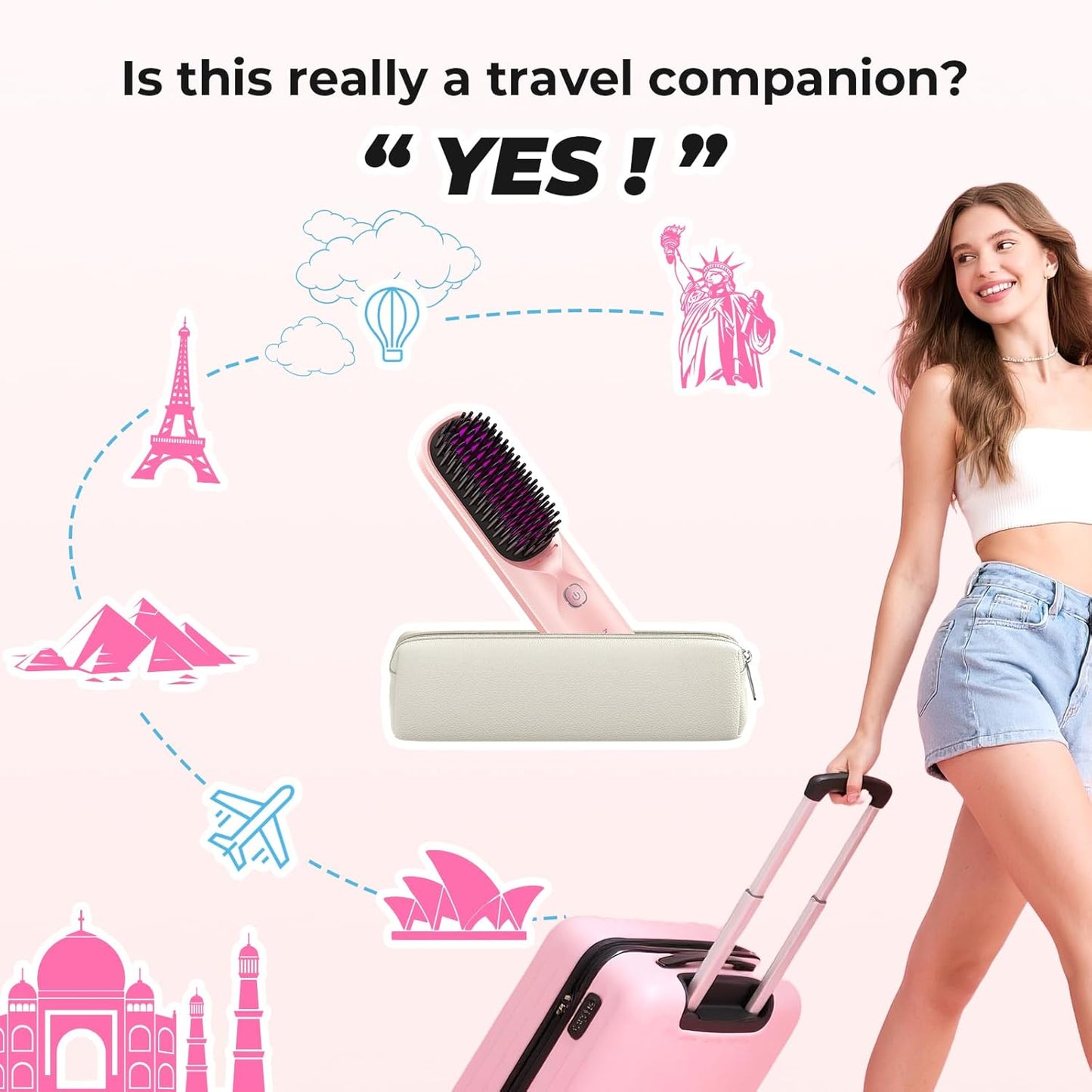 Cordless Ionic Hair Straightener Brush – 10,000mAh Portable Travel Styling Tool