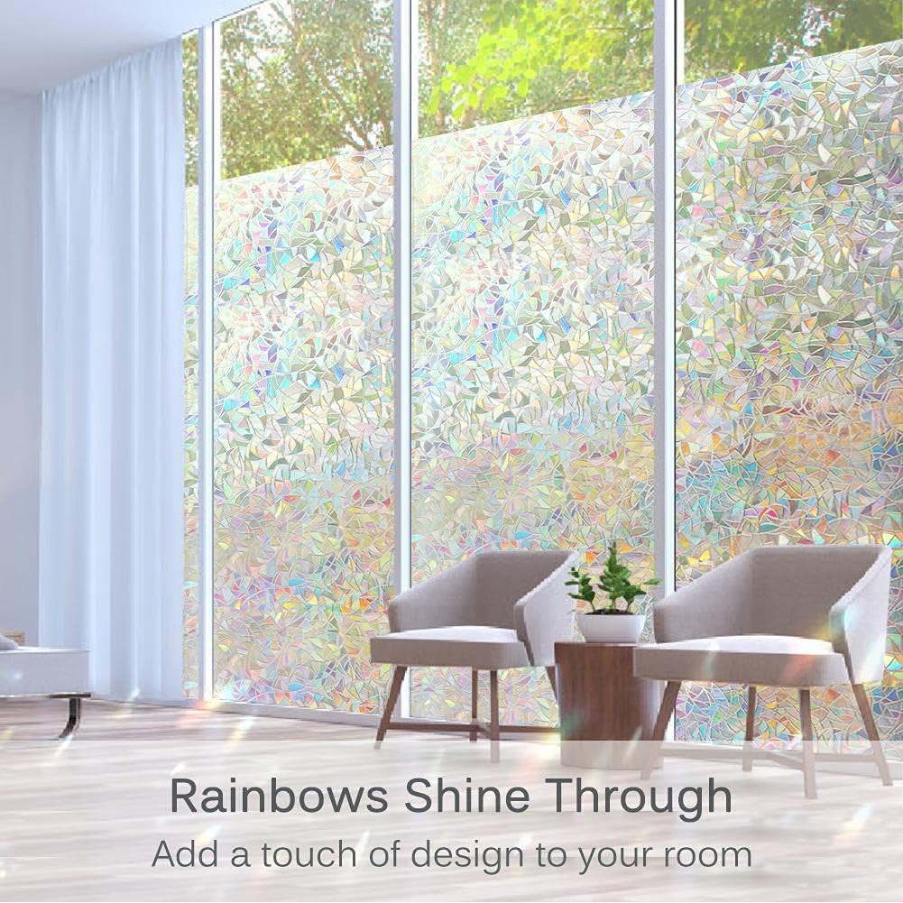 3D Rainbow Window Privacy Film – Static Cling Vinyl, Heat Control & UV Blocking (17.5" x 78.7")